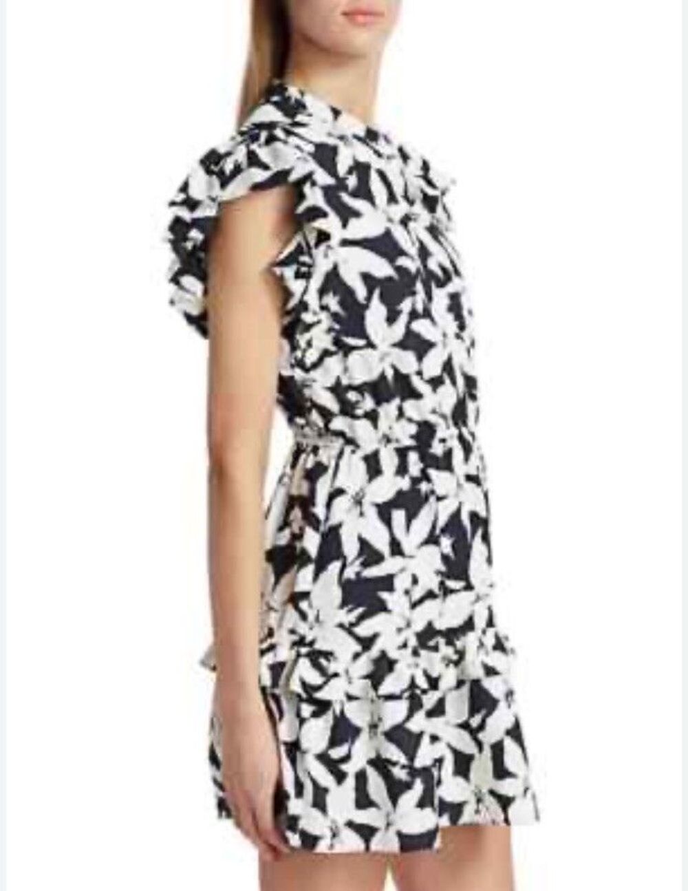 Joie Krystina Dress Sz M Ruffles Flutter Sleeve Summer White Black Floral $348 - Picture 3 of 13